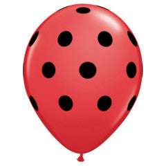 LA Balloons 5 inch BIG POLKA DOTS - RED W/ BLACK INK 26153-Q