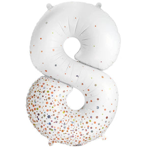 Oaktree 34 inch NUMBER 8 - OAKTREE - SPARKLING FIZZ HOLOGRAPHIC WHITE Foil Balloon 606883-O-P
