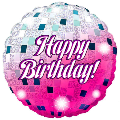 Oaktree 18 inch HAPPY BIRTHDAY - GLITTERBALL HOLOGRAPHIC Foil Balloon 228380-O-P