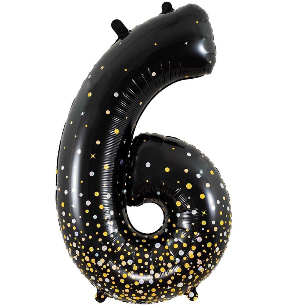 Oaktree 34 inch NUMBER 6 - OAKTREE - SPARKLING FIZZ HOLOGRAPHIC BLACK Foil Balloon 606968-O-P