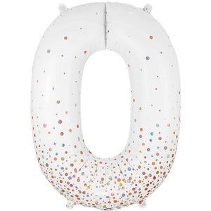 Oaktree 34 inch NUMBER 0 - OAKTREE - SPARKLING FIZZ HOLOGRAPHIC WHITE Foil Balloon 606807-O-P