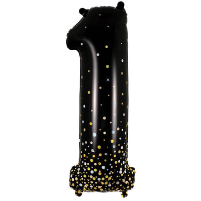 Oaktree 34 inch NUMBER 1 - OAKTREE - SPARKLING FIZZ HOLOGRAPHIC BLACK Foil Balloon 606913-O-P