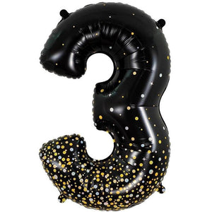 Oaktree 34 inch NUMBER 3 - OAKTREE - SPARKLING FIZZ HOLOGRAPHIC BLACK Foil Balloon 606937-O-P