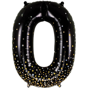 Oaktree 34 inch NUMBER 0 - OAKTREE - SPARKLING FIZZ HOLOGRAPHIC BLACK Foil Balloon 606906-O-P