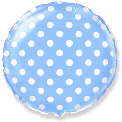 Party Brands 18 inch CIRCLE - BABY BLUE WITH WHITE POLKA DOTS Foil Balloon 311426-PB-U