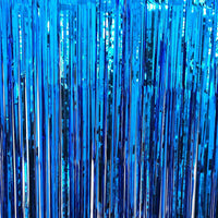 Party Brands 3ft X 6.5ft FOIL FRINGE CURTAIN - METALLIC BLUE Fringe Curtains 10142-PB
