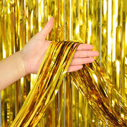 Party Brands 3ft X 6.5ft FOIL FRINGE CURTAIN - METALLIC GOLD Fringe Curtains 10150-PB
