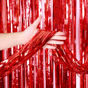 Party Brands 3ft X 6.5ft FOIL FRINGE CURTAIN - METALLIC RED Fringe Curtains 10141-PB