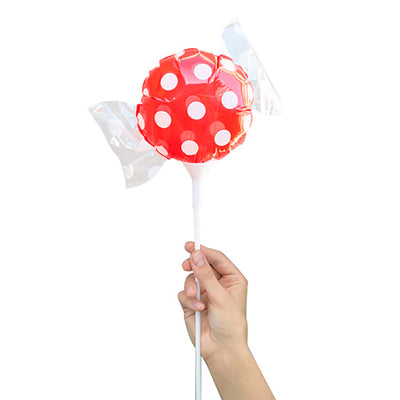 Party Brands 4 inch HANDHELD CANDY - RED POLKA DOTS (AIR-FILL ONLY) Foil Balloon 06322-LAB