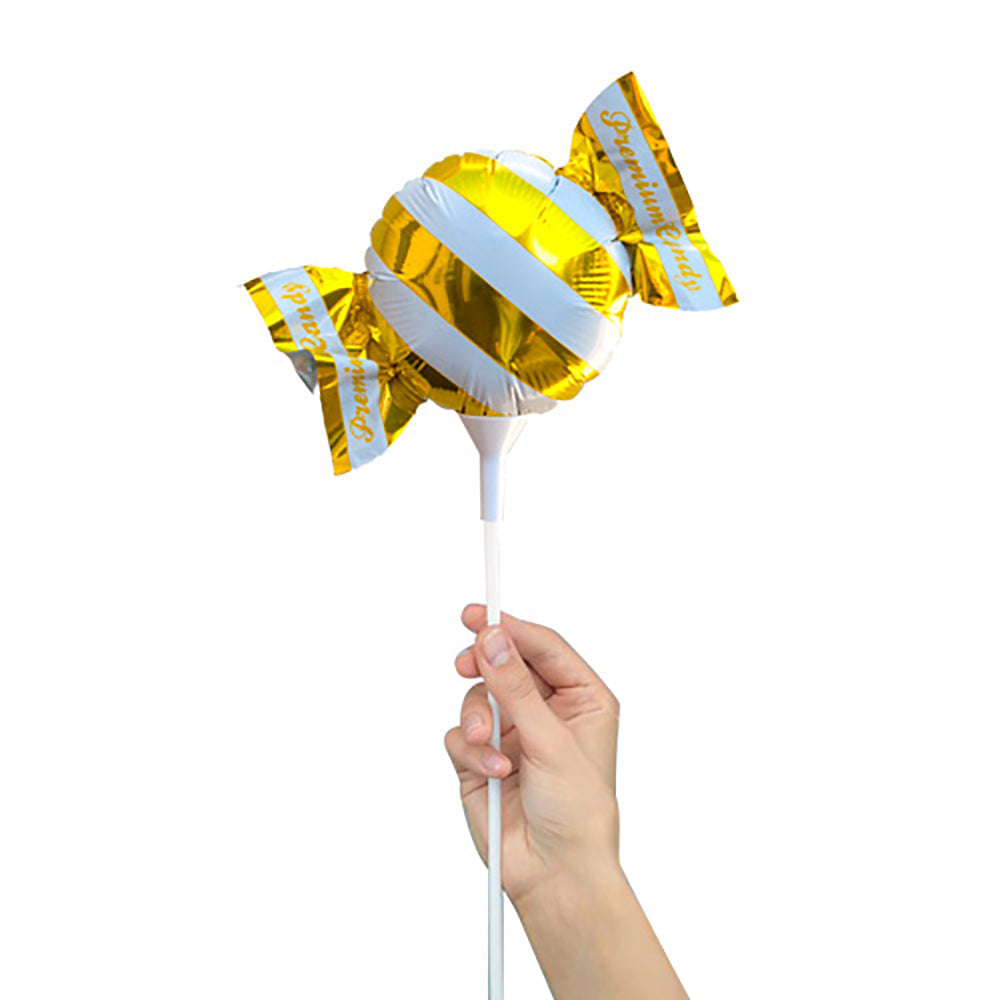 Party Brands 4 inch HANDHELD CANDY - YELLOW/ WHITE STRIPES (AIR-FILL ONLY) Foil Balloon 06337-LAB