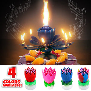 Pink Musical Flower Birthday Candles Lotus Flower Spinning Candles