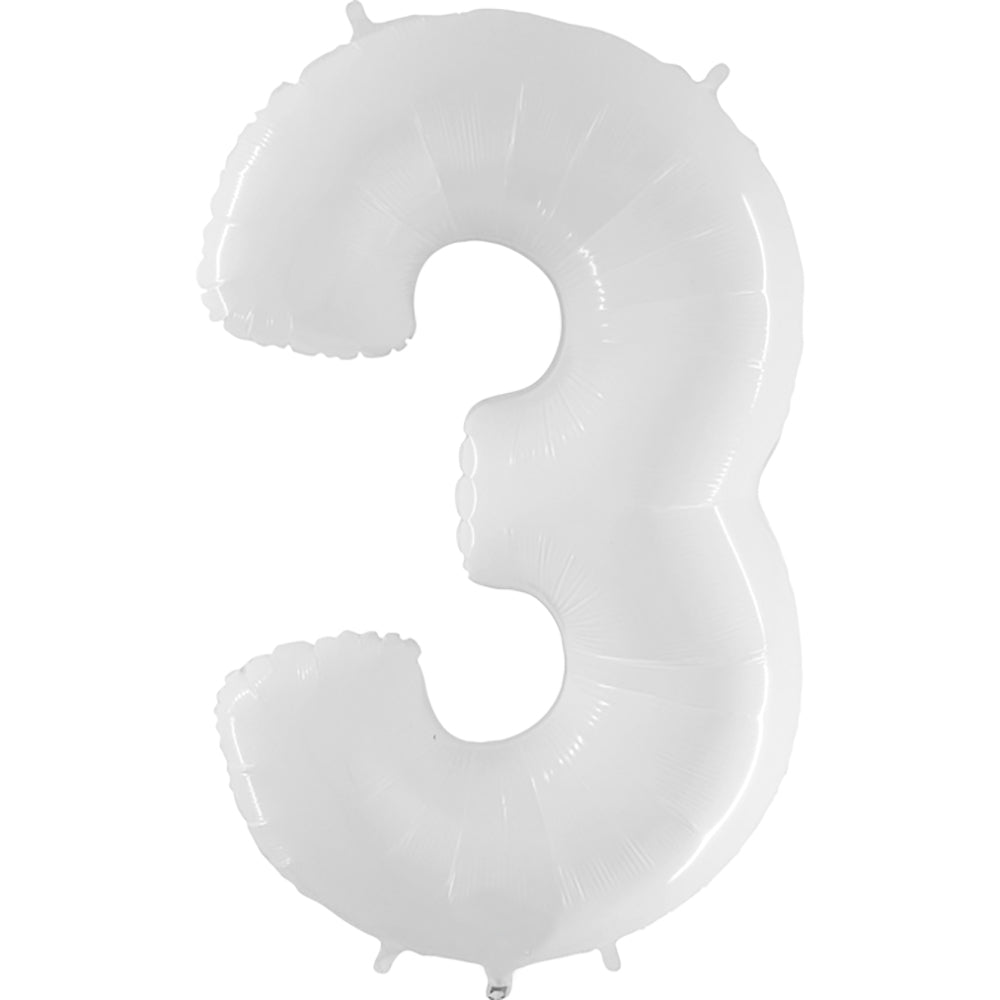 Party Brands 40 inch NUMBER 3 - WHITE Foil Balloon 16059-G-U