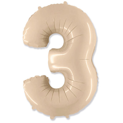 Party Brands 42 inch NUMBER 3 - PARTY BRANDS - SATIN CREAM Foil Balloon 315912-PB-U