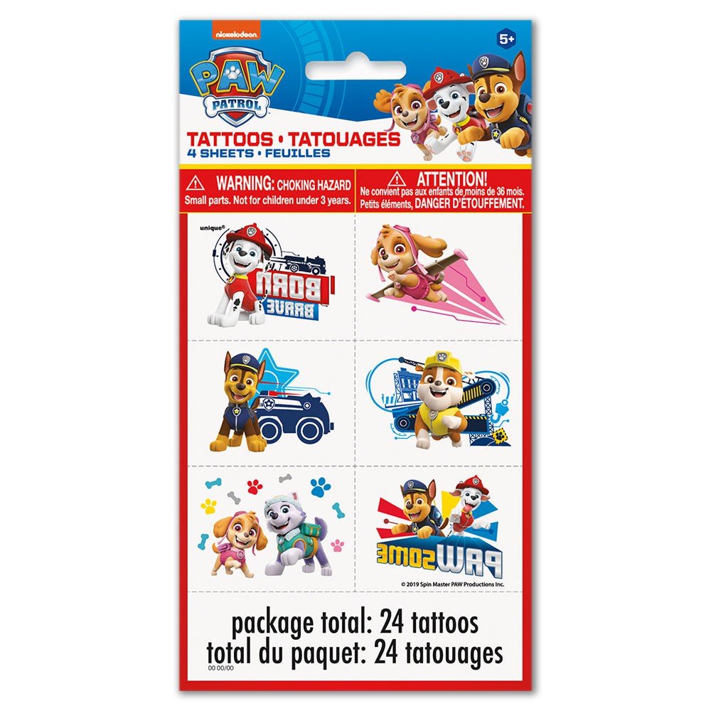PAW PATROL TATTOO SHEETS (24 PK)
