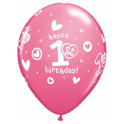 Qualatex 11 inch 1ST BIRTHDAY CIRCLE HEARTS - GIRL Latex Balloons 38066-Q