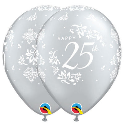 Qualatex 11 inch 25TH ANNIVERSARY DAMASK Latex Balloons