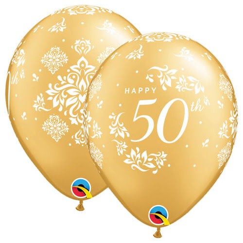 Qualatex 11 inch 50TH ANNIVERSARY DAMASK Latex Balloons