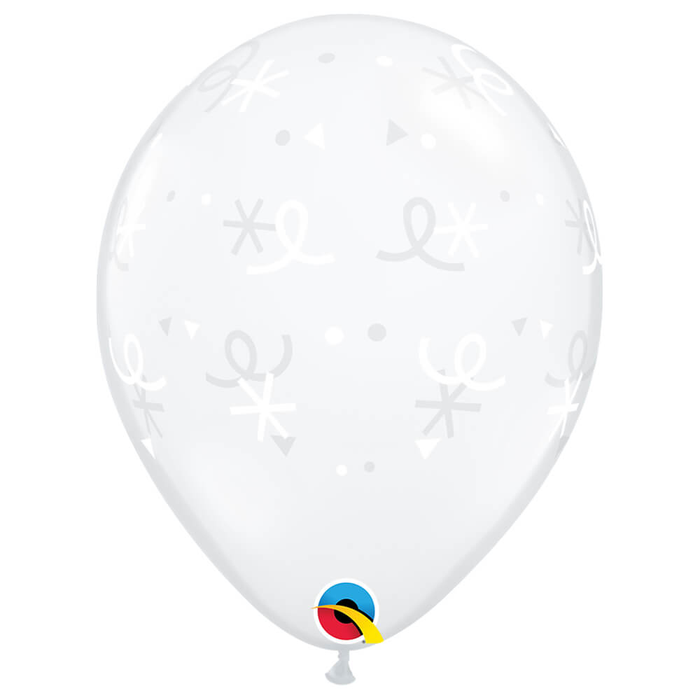 Qualatex 11 inch 6-POINT STARS & CONFETTI - DIAMOND CLEAR Latex Balloons