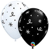 Qualatex 11 inch 6-POINT STARS & CONFETTI - WHITE & ONYX BLACK Latex Balloons