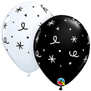 Qualatex 11 inch 6-POINT STARS & CONFETTI - WHITE & ONYX BLACK Latex Balloons