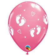 Qualatex 11 inch BABY FOOTPRINTS - ROSE (6 PK) Latex Balloons 49586-Q