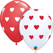 Qualatex 11 inch BIG HEARTS - WHITE & RED Latex Balloons