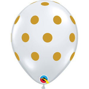Qualatex 11 inch BIG POLKA DOTS GOLD - DIAMOND CLEAR Latex Balloons 55452-Q