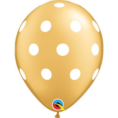 Qualatex 11 inch BIG POLKA DOTS - GOLD Latex Balloons 56196-Q