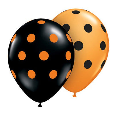 Qualatex 11 inch BIG POLKA DOTS - ORANGE & BLACK Latex Balloons 38470-Q