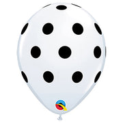 Qualatex 11 inch BIG POLKA DOTS - WHITE WITH BLACK INK Latex Balloons 42946-Q