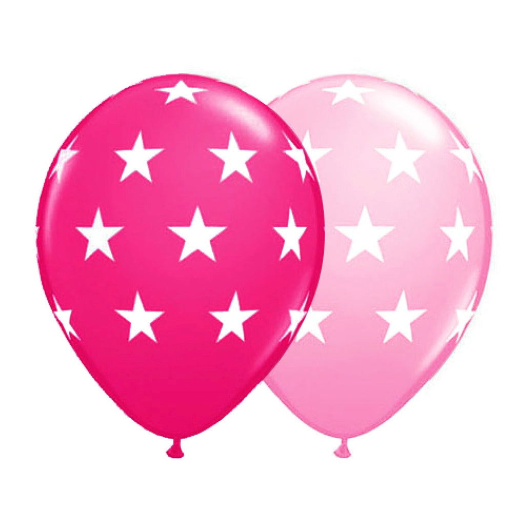 Qualatex 11 inch BIG STARS - PINK & WILD BERRY (6 PK) Latex Balloons 41506-Q-6