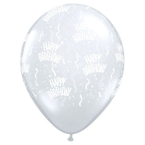 Qualatex 11 inch BIRTHDAY-A-ROUND - DIAMOND CLEAR Latex Balloons 37094-Q