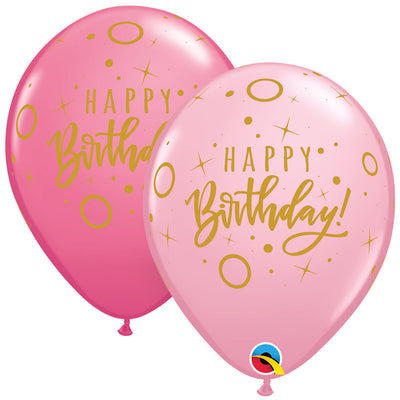 Qualatex 11 inch BIRTHDAY DOTS & SPARKLES PINK Latex Balloons