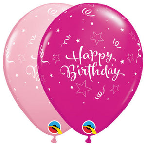 Qualatex 11 inch BIRTHDAY SHINING STAR - PINK & WILD BERRY Latex Balloons 37500-Q