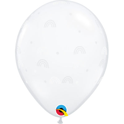 Qualatex 11 inch BOHO RAINBOW & DOTS - DIAMOND CLEAR Latex Balloons