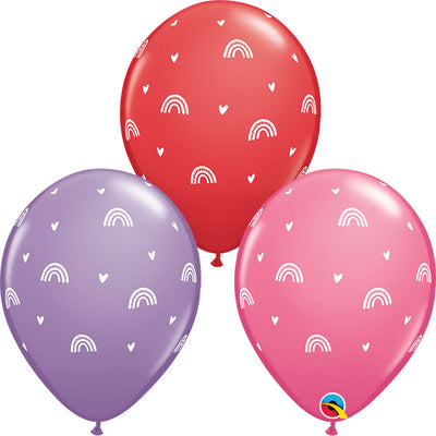 Qualatex 11 inch BOHO RAINBOWS & HEARTS Latex Balloons