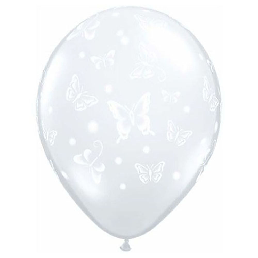 Qualatex 11 inch BUTTERFLIES-A-ROUND - DIAMOND CLEAR Latex Balloons