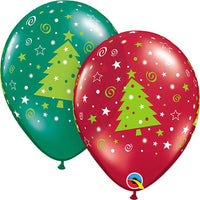 Qualatex 11 inch CHRISTMAS TREES STARS & SWIRLS Latex Balloons