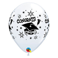 Qualatex 11 inch CONGRATS! CAP - WHITE Latex Balloons