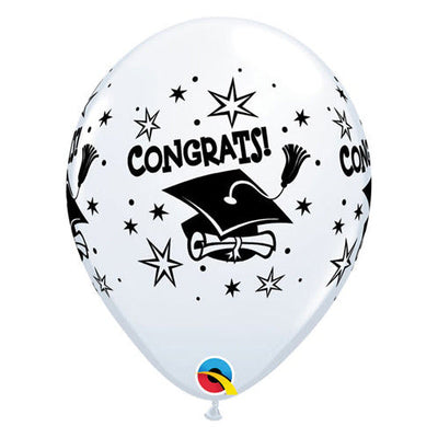 Qualatex 11 inch CONGRATS! CAP - WHITE Latex Balloons