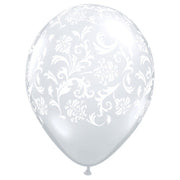 Qualatex 11 inch DAMASK PRINT - DIAMOND CLEAR W/ WHITE INK Latex Balloons 37507-Q-6
