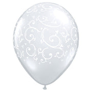 Qualatex 11 inch FILIGREE & HEARTS-A-ROUND - DIAMOND CLEAR Latex Balloons