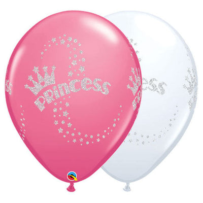 Qualatex 11 inch GLITTER PRINCESS WRAP - WHITE & ROSE Latex Balloons 90395-Q