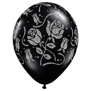 Qualatex 11 inch GLITTER ROSES-A-ROUND - ONYX BLACK Latex Balloons