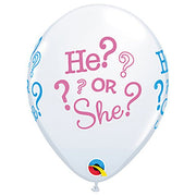 Qualatex 11 inch HE? OR SHE? - WHITE Latex Balloons 43431-Q