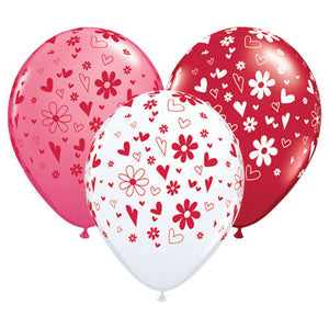 Qualatex 11 inch HEARTS & DAISIES-A-ROUND - LOVE ASSORTMENT Latex Balloons 37123-Q-6