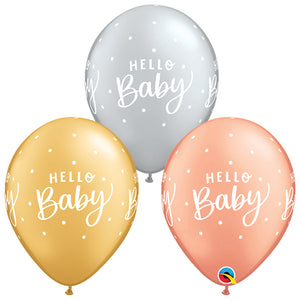 Qualatex 11 inch HELLO BABY DOTS Latex Balloons 28534-Q