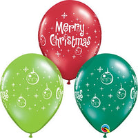 Qualatex 11 inch MERRY CHRISTMAS ORNAMENTS Latex Balloons 40555-Q-6