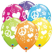 Qualatex 11 inch PEACE SIGNS & HEARTS (6 PK) Latex Balloons 76894-Q-6
