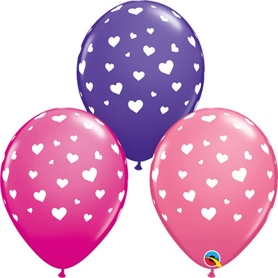 Qualatex 11 inch RANDOM HEARTS-A-ROUND Latex Balloons